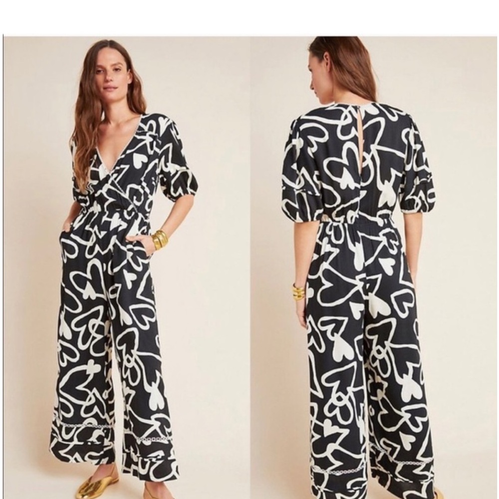 Black & White Graphic Wrap Jumpsuit - Picture 4 of 12